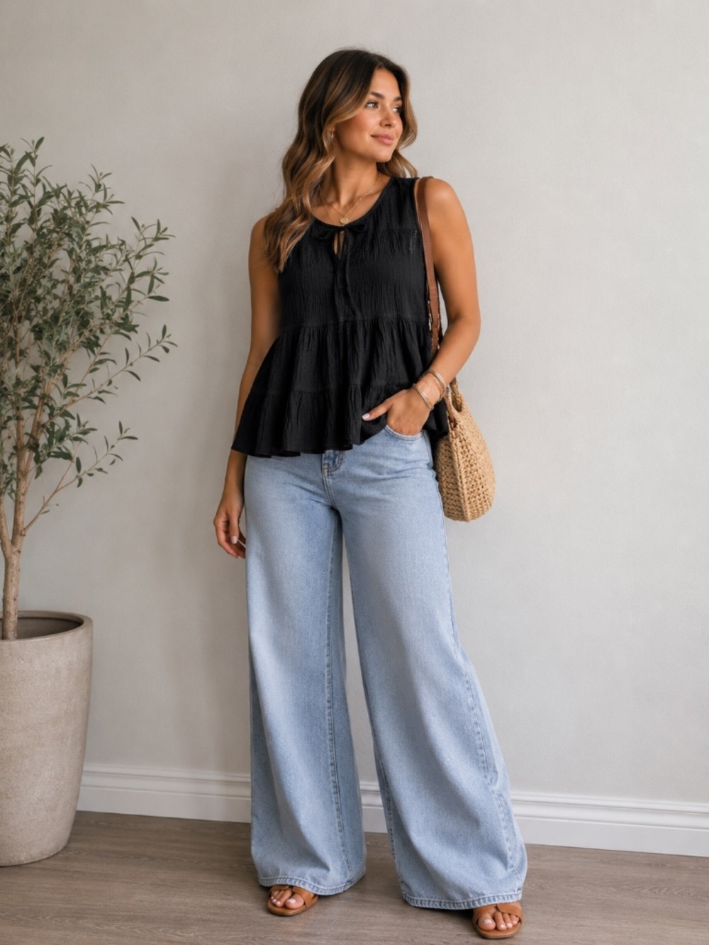 11.1 TYLHO Anthropologie Tiered Black Sleeveless 100% Cotton Top NWT Size Small